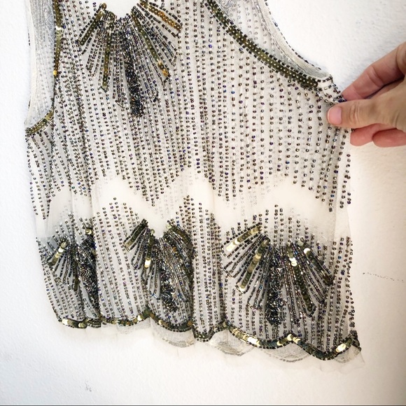 Vintage Style Beaded Tank Top Scalloped Hem - Picture 11 of 15